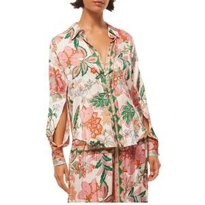 MISA Roya Split-Sleeve Floral Button-Front Top, Medium, Casablanca Border, NWT